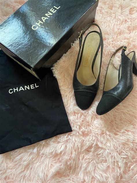 chanel black slingback heels|vintage chanel slingback.